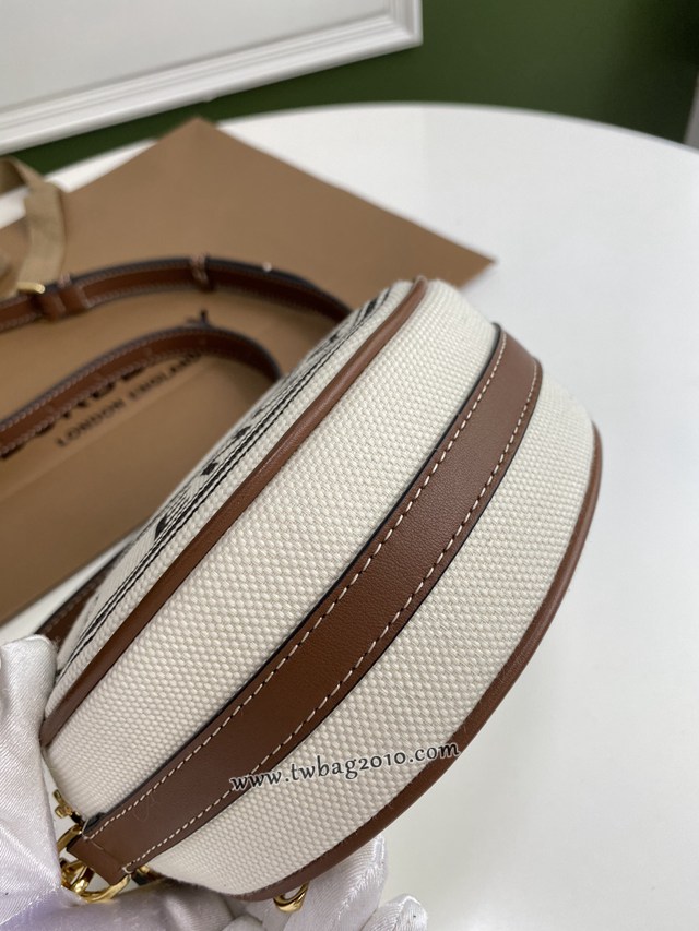 Burberry專門店新款圓餅包 巴寶莉棉質帆布拼皮革圓形斜挎包 yxb1472